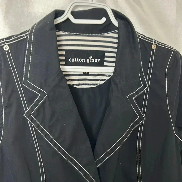 COTTON GINNY Y2K cropped cotton black blazer,fitted , round snaps ,white trim - Picture 2 of 15